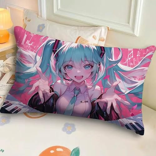 Zhongkaihua Anime-Kissenbezug, Miku-Figur, 3D-Druck, Miku-Merch, Kissenbezug, Schlafzimmer, Sofa, Büro, 60 x 40 cm (ohne Kissen)