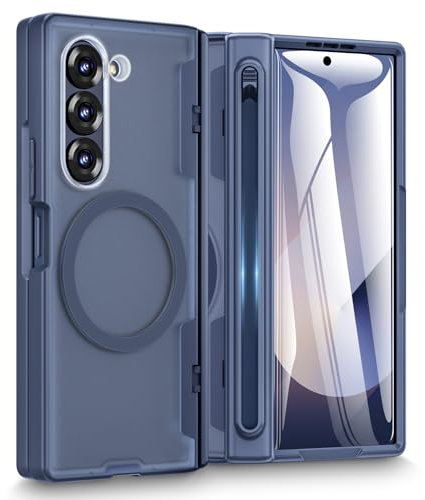 Doeshine Coque pour Samsung Z Fold 6, Translucide Anti-Chocs avec Slot S-Pen Intégré (No S Pen), Charge Magnétique & Protection Charnière Renforcée, [Protection Écran] Etui Housse Cover (Bleu)