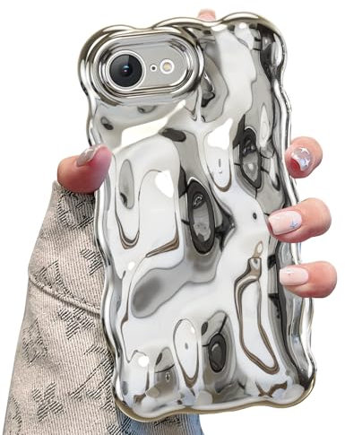 UEEBAI 3D-Schutzhülle für iPhone 16e, süße, silberfarbene Hülle in Wellenform, hübsch und ästhetisch für Frauen und Mädchen, silberfarben