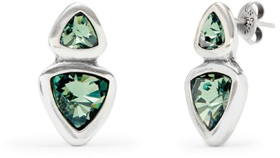 Uno de 50 | Pendientes | con Dos Cristales Verdes de Diferentes Tamaños | Bañado en Plata de Ley | Joya Artesanal | Hecho en España