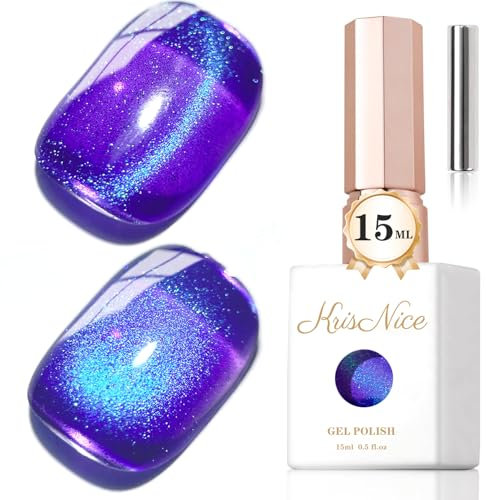 KRISNICE 0.5 OZ Cat Eye Gel Polish with Magnet 15ML Holographic Glitter Shimmer Translucent Jelly Color Magnetic Nail Polish Salon DIY at Home (Starlit Sky-MY001)