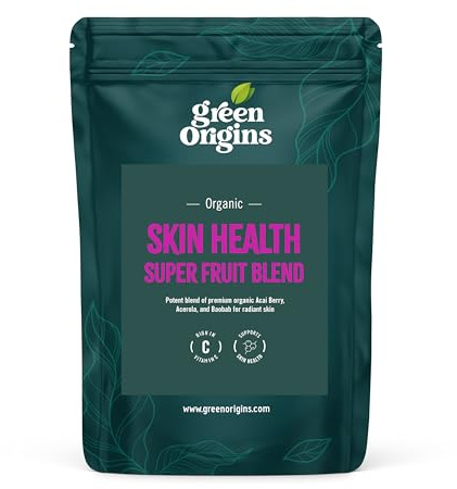 Green Origins Organic Skin Health Superfood Blend 100g, Supports Beauty from Within, Natural Vitamin C, Acai Berry, Acerola, Baobab, 14 Servings