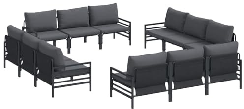 vidaXL Garden Sofa Set Anthracite Steel, Alfresco Dining Set, Modern Outdoor Chairs, Garden Lounge, Ergonomic, Patio Arrangement, Deck Seating