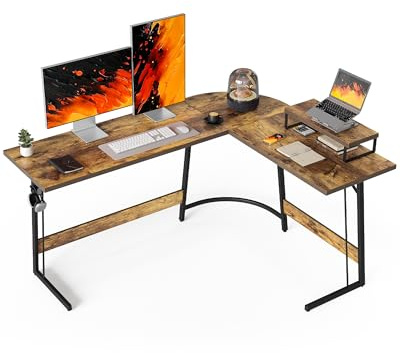 Cubiker L Shaped Gaming Desk, 170 x 120 cm Computer Desk with Monitor Stand, Office Table for Home and Office, Rustic Brown