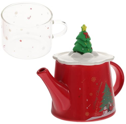 Artibetter Tetera Navideña de Cerámica Forma de Árbol de Navidad Tetera Hogar Obsequio de Navidad Juego de Té Decorativo para Fiestas Navideñas