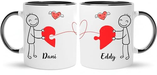 Gifters | Pack Tazas Personalizadas para Parejas con Nombres | Diseño Hilo Rojo del Destino | Interior y Asa Negros | 325 ml | Regalo Original, Romántico San Valentín y Aniversario | Hombres
