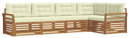 vidaXL Outdoor-Sofagarnitur mit Kissen 5 pcs Natur und Creme, Gemütliches Outdoor-Set, modernes Ecksofa, robuster Loungesessel, Gartenmöbel, Terrasse zum Relaxen