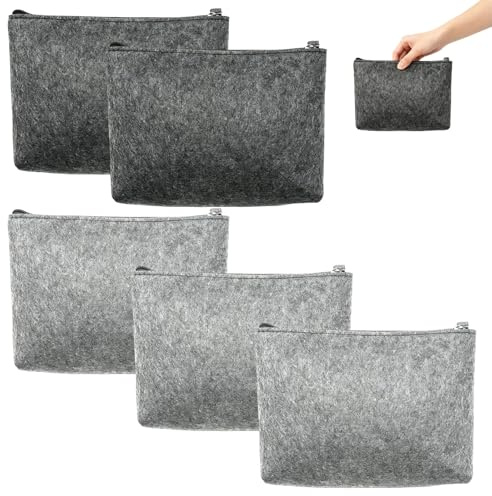 5 Stück Filztasche Klein, 20×16cm Filz Mäppchen, Filztasche mit Reißverschluss, Kleine Filzbeutel Filztasche Organizer Groß Kapazität für Stifte Bleistifte Büro Schulbedarf Leuchtmarker
