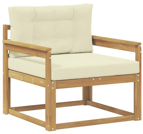 vidaXL Outdoor Mittelsofa Polyester Weiß, Akazienholz Outdoor Mittelsofa, wetterfestes Patiositzmöbel, modernes Möbel für Gartenlounge und Balkon