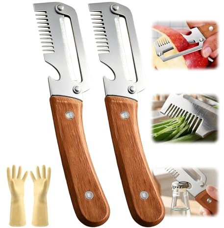 Multifunctional Vegetable Peeler, 2026 New Kitchen Multi-Function Stainless Steel Thickened Fruit Peeler Knife, 3-1, for Peeling Fruits and Shredding Scallions (2 Pc with Gloves)