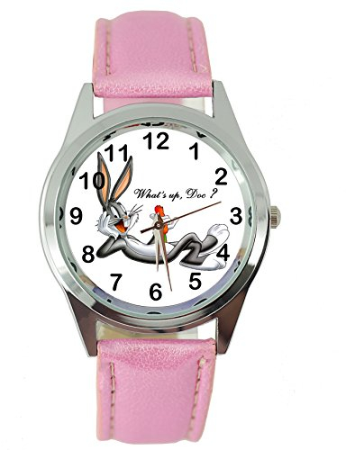 Taport® rosa Leder-Quarz-Armbanduhr für Bugs Bunny Fans