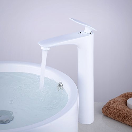 miscelatore rubinetto bagno lavabo con beccuccio alto, bianca