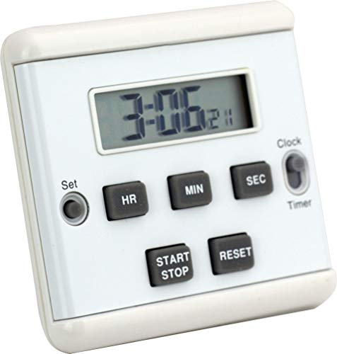 Digitaltimer, SKT338, Weiß, große 6-stellige LCD-Anzeige, 2 Separate Timer in einem Gerät, Count-down/Count-up 23 Std., 59 Min., 59 Sek., Uhrzeitangabe durch Funktionstastenumschaltung