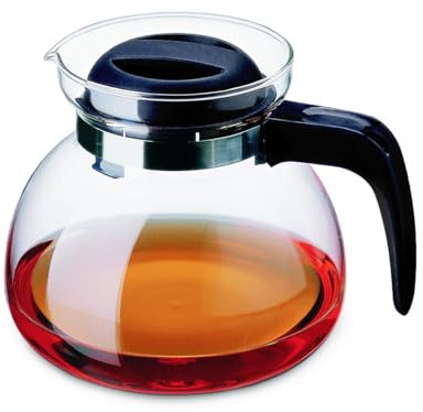 Simax Glassware Glas-Teekanne, 2,5 l, kurzer Auslauf, kühlender Kunststoffgriff und Deckel, für Herd und Geschirrspüler, hitze-, kälte- und thermoschockresistentes Borosilikatglas