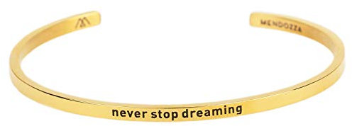 MENDOZZA Armreif Damen Edelstahl Sprucharmreif mit Gravur never stop dreaming Größenverstellbar Silber Gold Rosegold (Gold, 16)