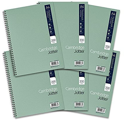 Cambridge Jotter A4 Card Cover Wirebound Notebook Ruled with Margin 200 Page, 6 Notebooks, Green