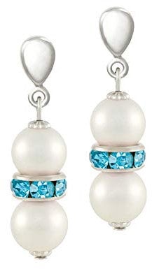 Eternal Collection Kaleidoscope Aqua Crystal Shell Pearl Silver Tone Screw Back Clip On Earrings Aquamarine 3.2