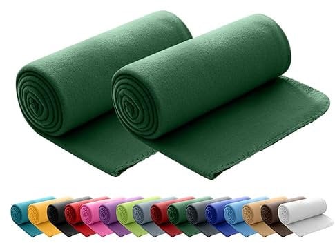wometo 2er Set Polar Fleecedecke oekoTex 130x160 ca. 400g mit Anti-Pilling und Kettelrand dunkelgrün grün