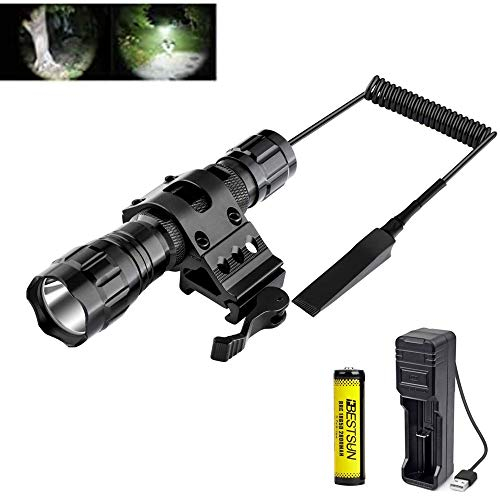 LED Tactical Torch 20000 Lumen LED Flashlight Waterproof Single Mode Light with Quick Release Offset Mount, Rechargeable Battery and Pressure Switch Included