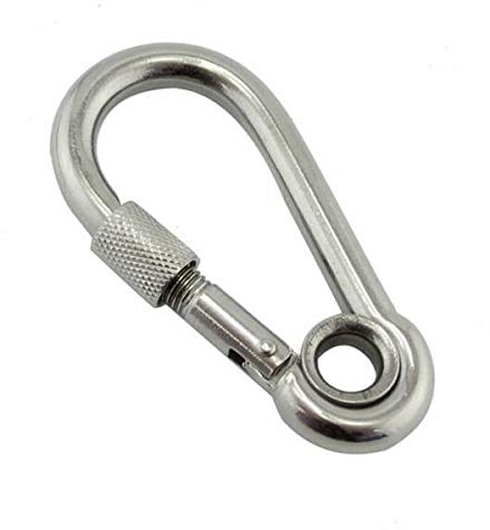 Constrabo | 5X Karabiner mit Auge & Schraubverschluss 70x7 mm| DIN 5299 C| Stahl Verschlusskarabiner 180 kg| Schraubkarabiner mit Kausche| Schnapphaken - Feuerwehr Karabinerhaken mit Auge & Sicherung