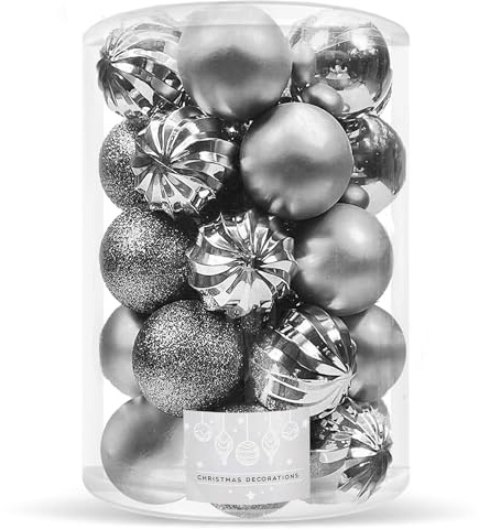 SPRINGOS Christbaumkugeln Kunstkugel 20 Stück Durchmesser 5,5 cm bruchsicher Weihnachtskugeln Glitzerpulver Matt mit Glanz Weihnachtsdeko Weihnachten (Grau)