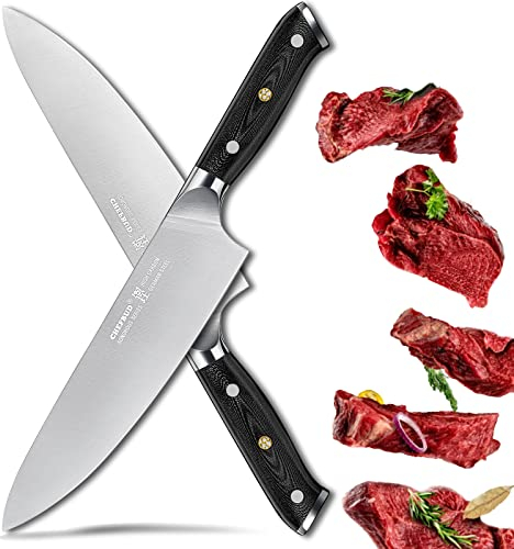 CHEFBUD Kochmesser, 8 Zoll Profi Küchenmesser aus Deutschem High Carbon Edelstahl mit ergonomischem Griff und scharfer Klinge, am besten für Zuhause & Restaurant, Serie KENG