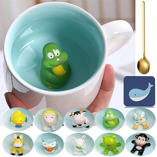 Arawat 3d Mugs Animal Snake Mugs Regalo divertente Mug Coffee Mug in ceramica 350 ml tazza da tè con cucchiaio e sottobicchiere Tea Coffee Mug Regalo di compleanno carino per fidanzati