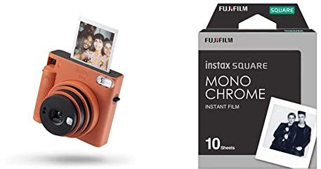 INSTAX Instax SQUARE SQ1 Instant Film Camera, Automatic Exposure, Built-in Selfie Lens, Terracotta Orange & SQUARE Monochrome Film, 10 Shot Pack, Suitable for All SQUARE Cameras and Printers