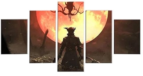 MPPSU Bloodborne Moon Anime-Charakterplakat Wanddekoration Wohnzimmer Leinwandbild Jugendzimmer Poster Set Modern 5 Teiliges Wandbild Bedroom Decor XXL Bilder Mit Rahmen 100 * 50cm