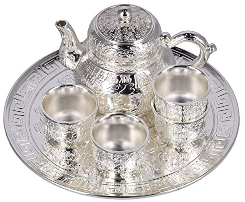 Set di teiere retrò, elegantemente intagliato, linee più lisce, antideformazione, ruggine, set di caffettiere, tazze da tè e piattini, set da tè inglesi vintage con teiera per regalo
