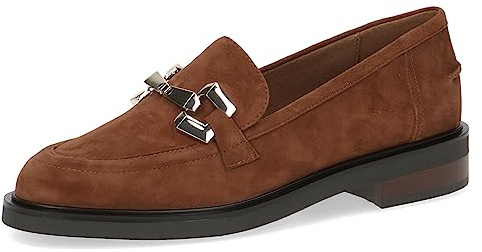 CAPRICE Damen Slipper aus Leder mit Blockabsatz, Braun (Cognac Suede), 40.5 EU