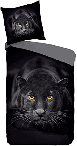 MTOnlinehandel Bettwäsche Panther 135x200 + 80x80, schwarz & grau, Tiere-Bettwäsche für Teenager & Erwachsene, Tiermotiv Black Panther