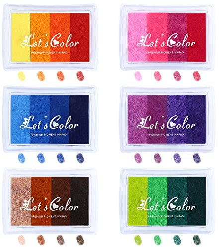 Kesote Rainbow Stamp Pad, Pack of 6 Multicolor Craft Stamp Pads, 24 Colors Gradient Ramp Ink Pad for Art & Craft Project Card Making Journal Creating