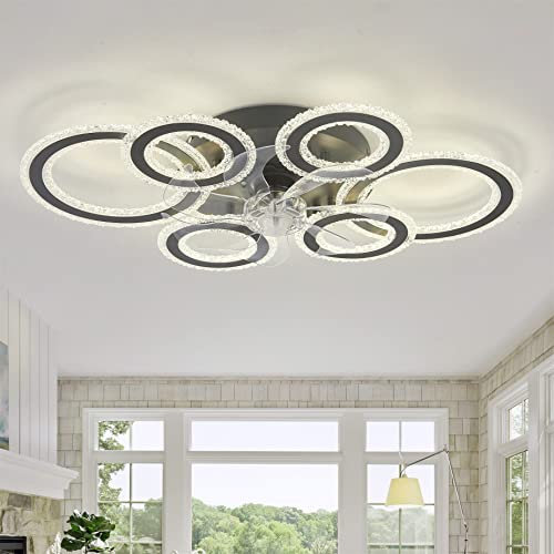 ycwdcz Ventilador De Techo con Luz, 76cm Lampara Ventilador Techo, Plafon Led Ventilador 6 Velocidades, Salón Dormitorio LED Regulable, Reversible Ventiladores De Techo con Mando A Distancia-Black
