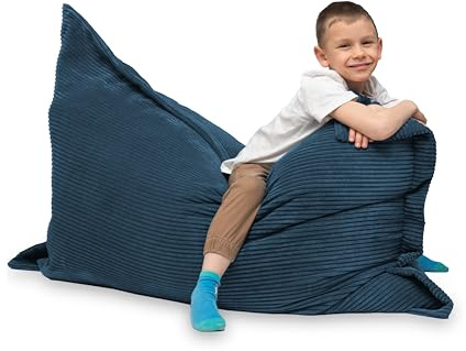 chilly pilley Sitzsack L XL XXL Cordstoff Bodenkissen Beanbag Styropor Füllung Riesensitzsack Cord-Material Sitzkissen Gartenkissen zum Liegen und Sitzen Cord 100x70 Dunkelblau
