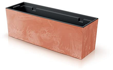 Blumenkasten Blumentopf Balkonkasten Pflanzkasten Beton Optik Blumenkübel 77cm Urbi Beton Effect mit Pflanzeinsatz Höhe 24,5cm (Terrakotta)