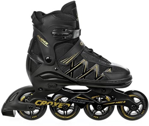 Croxer Glider pattini in linea regolabili aliante in linea fino alla taglia 45 Abec9 Cuscinetti a sfera cromati telaio in alluminio sistema a doppio sfiato (oro, 42-45 (27cm-29.5cm))