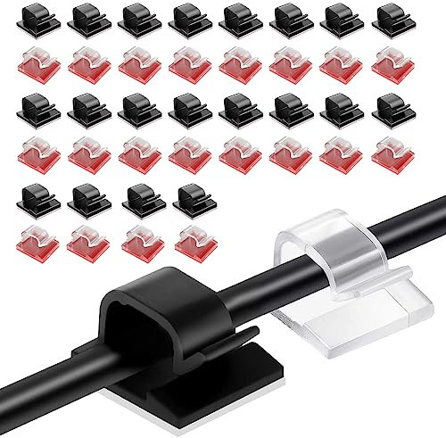 Cable Clips, 60pcs Cable Clips Self Adhesive Management Cord Organiser Outdoor Wire Tidy Holder Clip for Desk Wall Home Office
