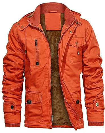 CHEXPEL Wintermäntel für Herren, Stehkragen, taktische, winddichte Jacke, leicht, mit abnehmbarer Kapuze, Orange, Größe 4XL, Orange/Abendrot im Zickzackmuster (Sunset Chevron)