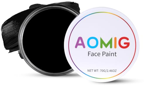 Aomig Pintura Cara Halloween Negro, 70g Lata Extra Grande Pintacaras Infantil, Pintura Cara Niños Hipoalergenica para Maquillaje Carnaval, Pintura Facial y Corporal de Cosplay Fiesta Festival Artes