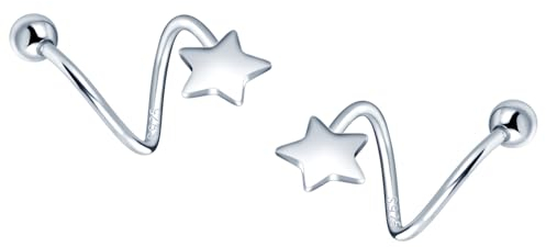 MICMIF 925 Sterling Silber Stern Ohrstecker Damen Spiral Creolen Stern Twist Crawler Ohrringe Double Creolen Piercing Ohrring Hypoallergen für Frauen und Mädchen