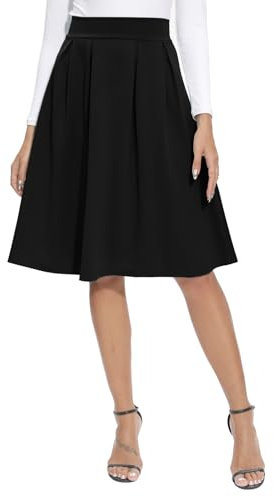 REORIA Damen Rock Faltenrock Klassischer Einfarbiger Plisseerock Knielanges Skirt Röcke Strickrock Tennisrock Schwarz XXL
