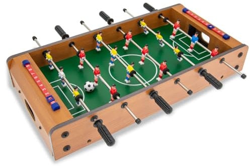 Teorema Giocattoli, calcio balilla da tavolo in legno, biliardino da casa con 2 palline e segnapunti, mini calcetto balilla per adulti e bambini, Calcetto da Tavolo 50x38x9 cm