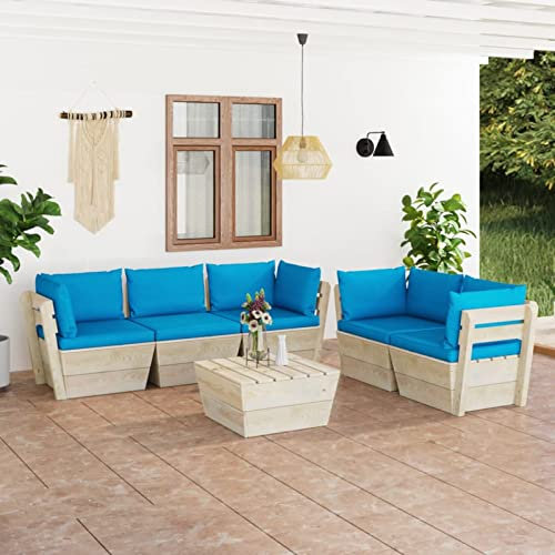 JUNZAI 6-TLG. Garten-Sofagarnitur aus Paletten mit Kissen, Balkonmöbel Set, Gartenmöbel Set, Gartenlounge Set, Terassenmöbel, Sitzecke Balkon,Lounge Sofa Outdoor, Balkon Sitzgruppe, Fichtenholz