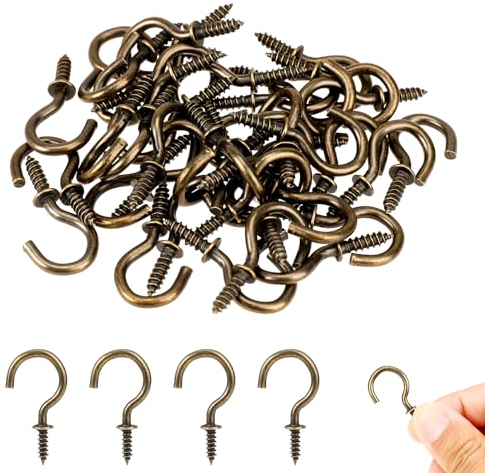 KALIONE 40 Packs Screw Hooks, 5/8 Inch Cup Hooks Screw-in, Small Screw-in Hooks for Wall Hanging, Heavy Duty Metal Cup Hooks for Outdoor Indoor Decorations, Bronze