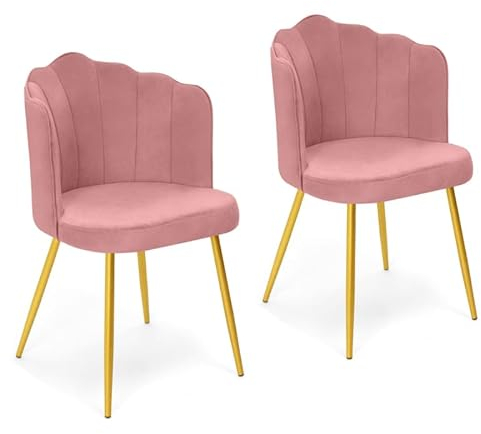 IDMarket - Lot de 2 chaises Coquillage Adella Rose en Velours Pieds dorés