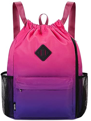 WANDF Drawstring Backpack Sports Gym Bag with Shoes Compartment, Water-Resistant String Backpack Cinch for Women Men (Rose Gradient,Large)