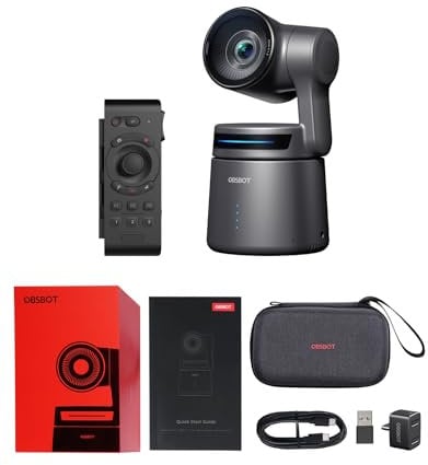 OBSBOT Tail Air & Smart Remote Combo, Streaming Camera with AI Tracking PTZ, Intelligent APP, Gesture Control, HDMI/USB-C/Wireless Webcam, Video Camera for Filming, Worship, Content Creator, etc.