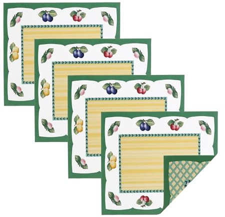 Elrene Home Fashions Villeroy & Boch French Garden Fleurence Übergroße Platzsets, Flecken- und wasserabweisend, Stoffbordüre, 35,6 x 50,8 cm, 4 Stück