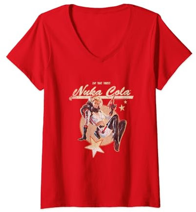 Femme Fallout Video Game Retro Nuka Cola Ad T-Shirt avec Col en V